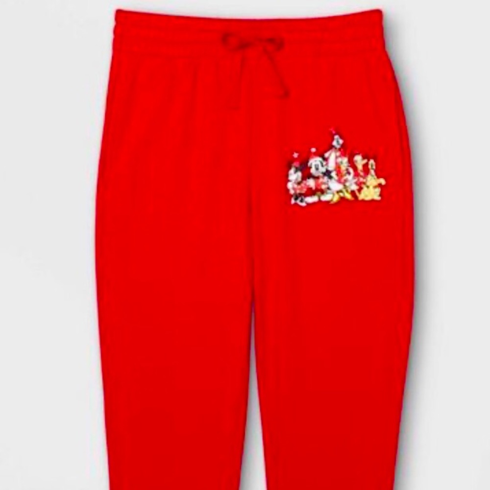 NWT Disney Unisex Mickey and Friends Holiday Red Joggers